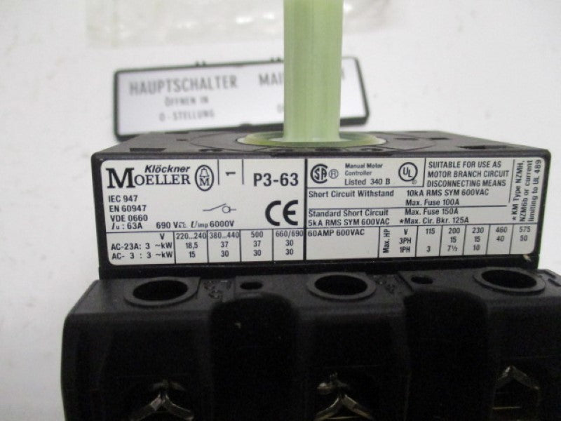 KLOCKNER MOELLER P3-63/EA/SVB MAIN SWITCH (AS PICTURED)  NSMP