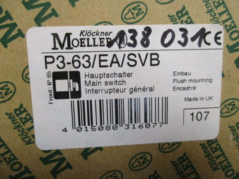 KLOCKNER MOELLER P3-63/EA/SVB MAIN SWITCH (AS PICTURED)  NSMP