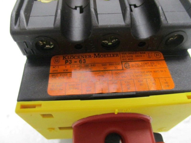 KLOCKNER MOELLER P3-63/IVS-RT ON-OFF SWITCH  NSMP