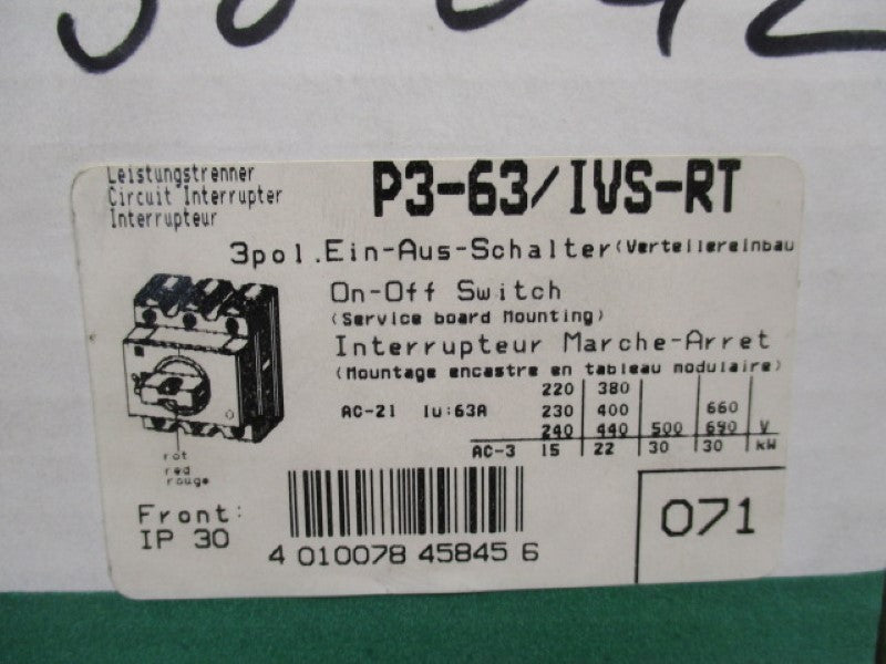 KLOCKNER MOELLER P3-63/IVS-RT ON-OFF SWITCH  NSMP