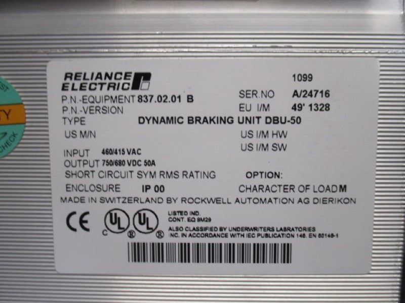 RELIANCE ELECTRIC 837.02.01 DYNAMIC BREAKING UNIT DBU-50  UNMP