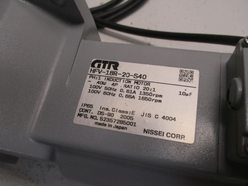 NISSEI GFR HFV-18R-20-S40 INDUCTION MOTOR RATIO20:1 100V 1650RPM NSMP