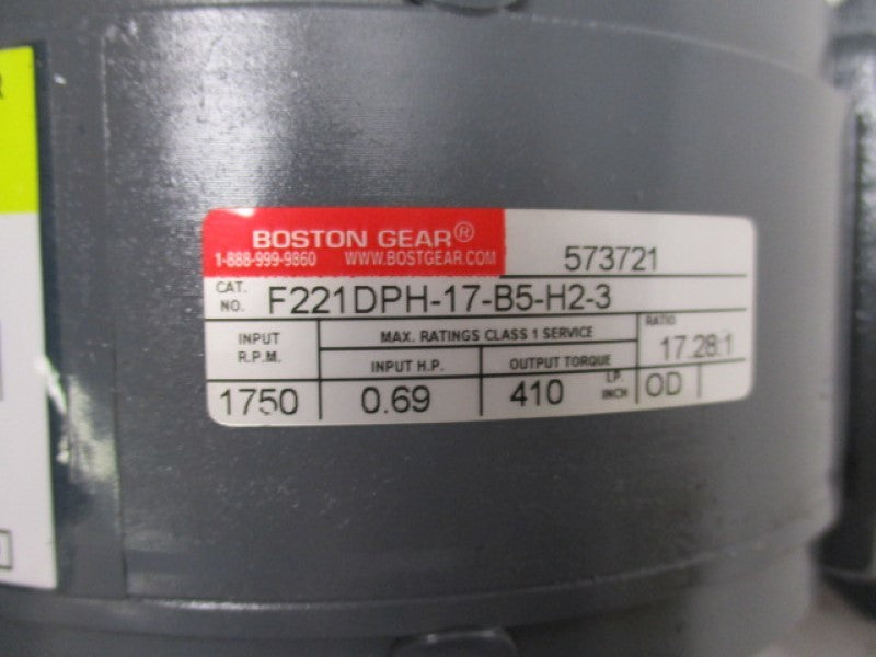 BOSTON GEAR F221DPH-17-B5-H2-3 GEAR SPEED REDUCER RATIO 17.28:1  NSMP