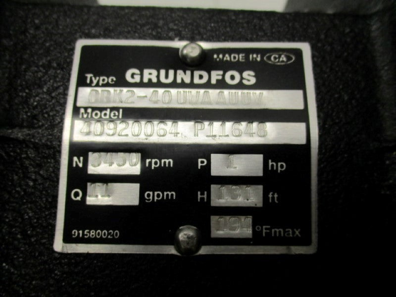 GRUNDFOS CRK2-40UWAAUUV PUMP 3450RPM 1HP (AS PICTURED)  NSNP