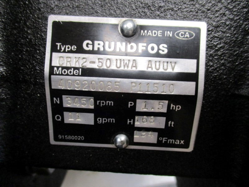 GRUNDFOS CRK2-50UWAAUUV PUMP 3450RPM 1.5HP  NSNP