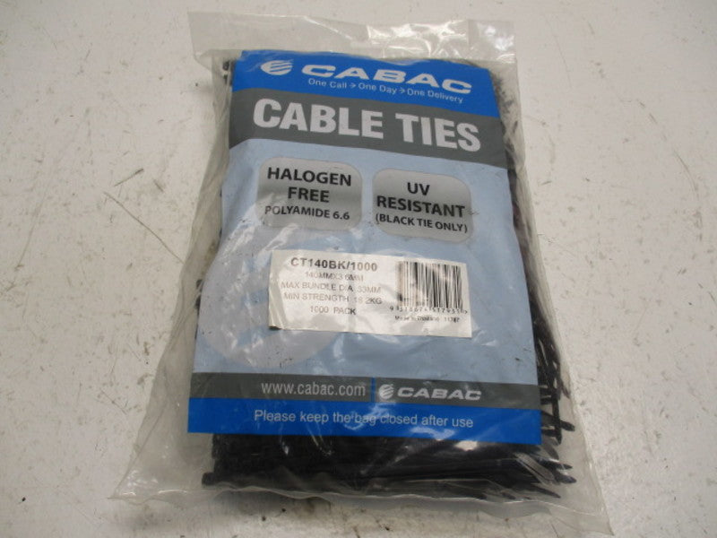 CABAC CT140BK/1000 BLACK CABLE TIES (PKG OF 1000)  NSMP