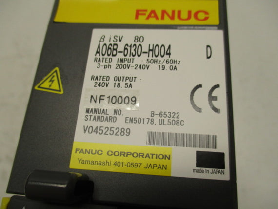 FANUC A06B-6130-H004 SERVO AMPLIFIER 3PH 200-240V 19.0A * USED *