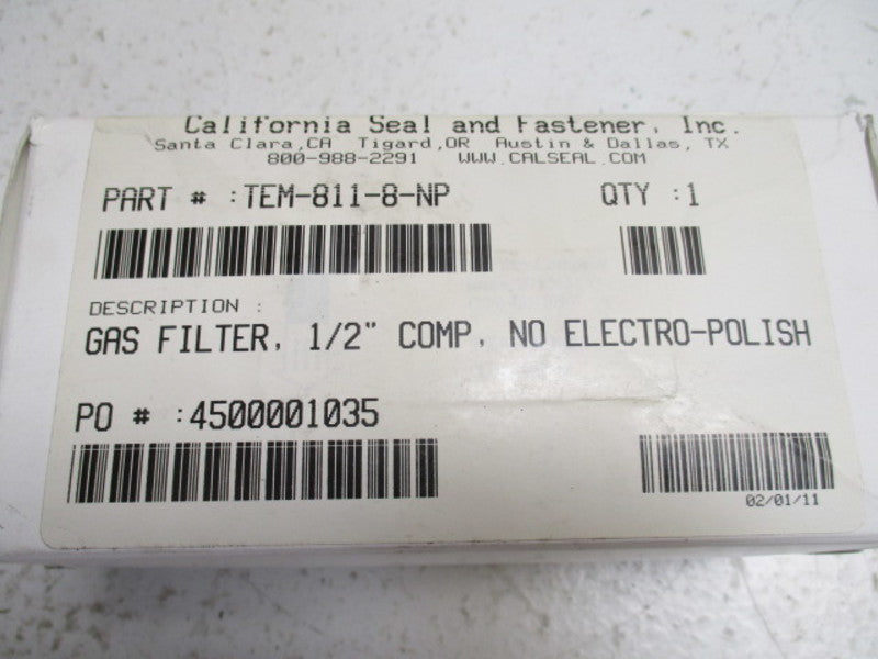 CALIFORNIA SEAL & FASTNER TEM-811-8-NP GAS FILTER 1/2"  NSMP