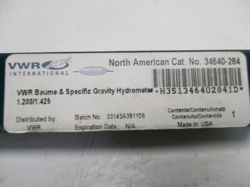 VWK INTERNATIONAL 34640-284 HYDROMETER 25/40 1.200/1.425  NSMP