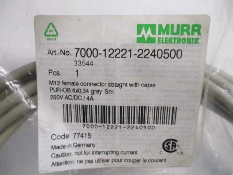 MURR ELEKTRONIK 7000-12221-2240500 CONNECTOR CABLE 5M * NEW IN FACTORY BAG *