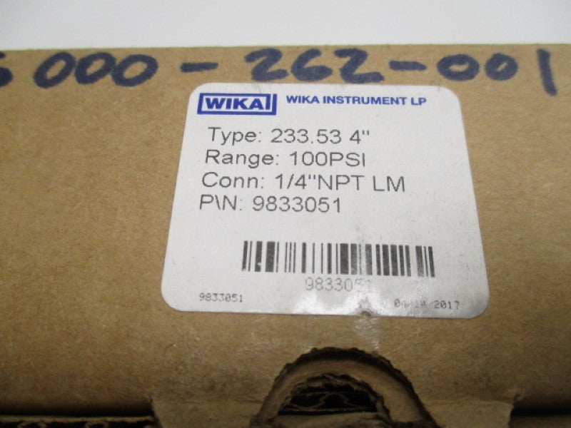 WIKA 9833051 PRESSURE GAUGE 100PSI 1/4"  NSMP