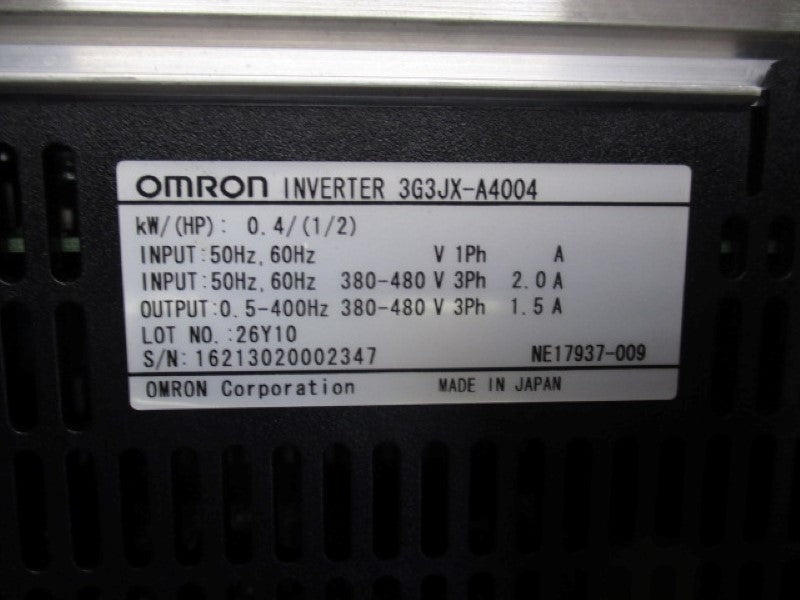 OMRON 3G3JX-A4004 INVERTER DRIVE 0.4KW 3PH (MISSING ACCESSORIES)  NSNP