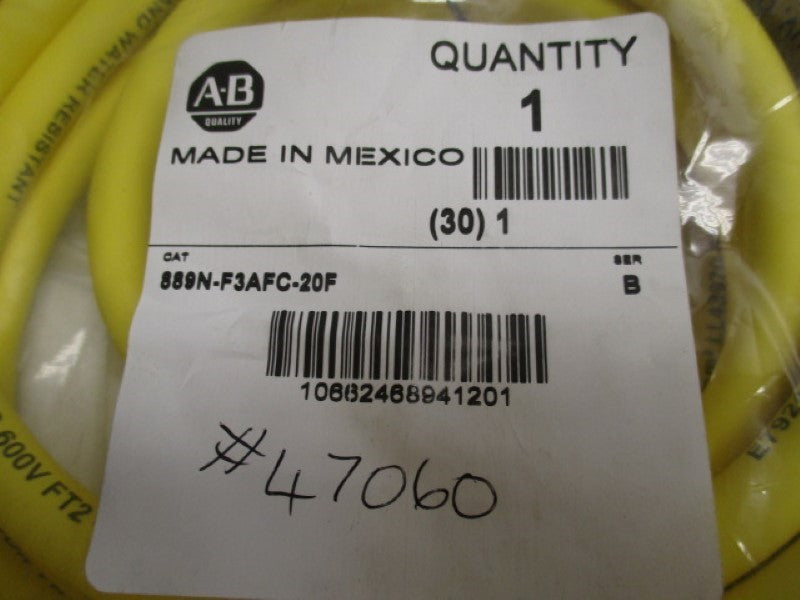 ALLEN BRADLEY 889N-F3AFC-20F SER. B  FEMALE PVC CABLE 3P* NEW IN FACTORY BAG *