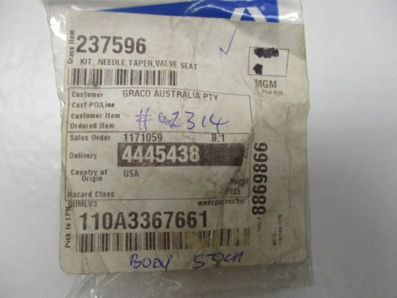 GRACO 237596 NEEDLE/TAPPER/VALVE SEAL KIT * NEW IN FACTORY BAG *