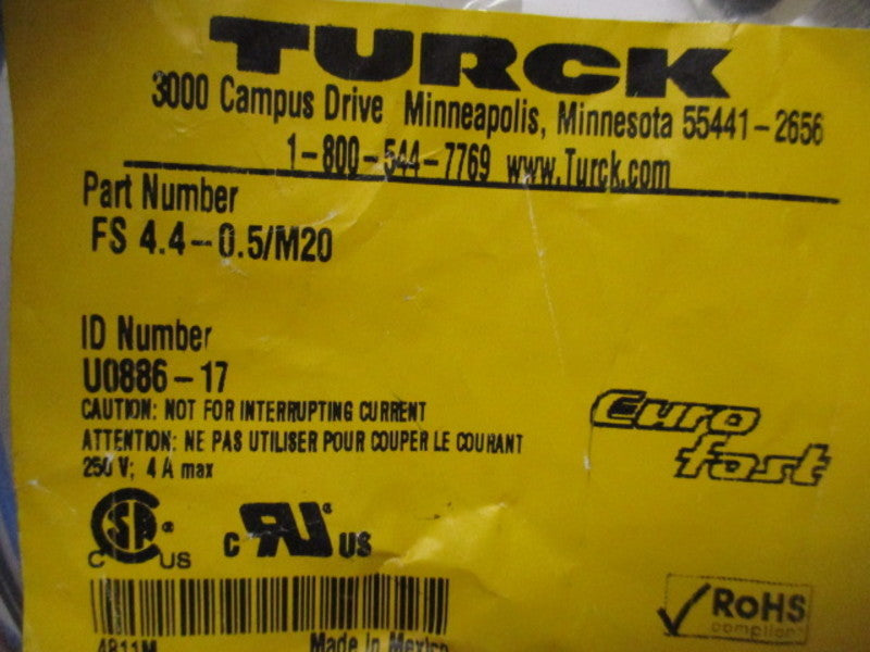 TURCK FS4.4-0.5/M20 EUROFAST RECEPTACLE* NEW IN FACTORY BAG *