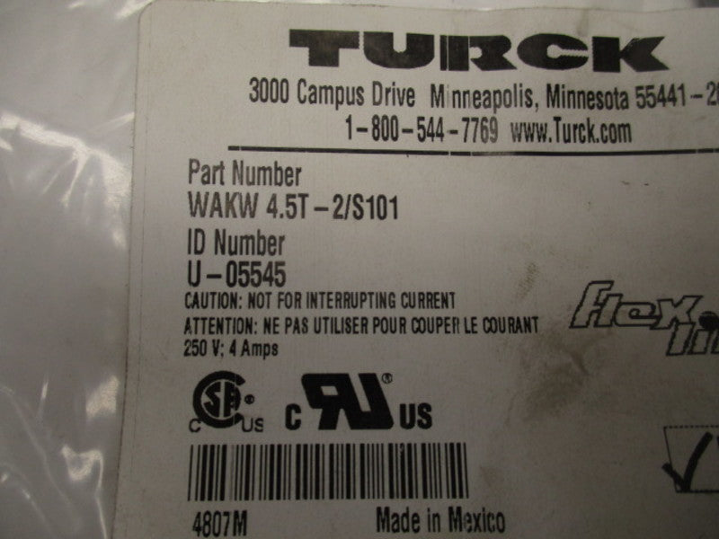TURCK WAKW4.5T-2/S101 U-05545 EUROFAST CORDSET * NEW IN FACTORY BAG *