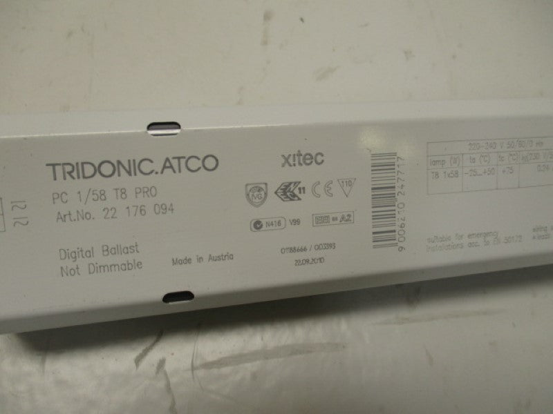 TRIDONIC 22176094 PC1/58T8PRO DIGITABLE BALLAST  UNMP