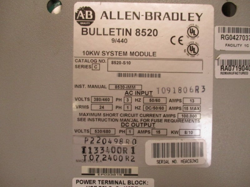 INDUSTRIAL SPARE PART 8520-S10 SER. C 10KW SYSTEM MODULE  UNMP