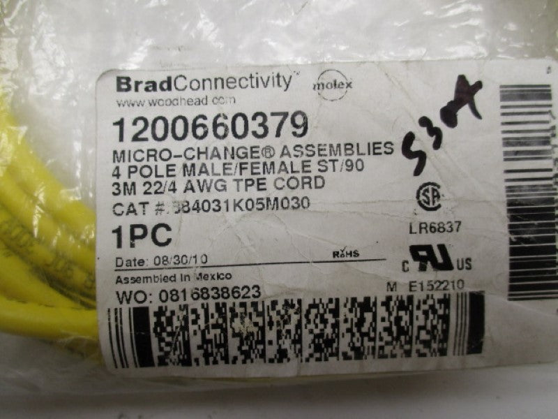 DANIEL WOODHEAD 884031K05M030 MALE/FEMALE CORDSET 3M   NSMP