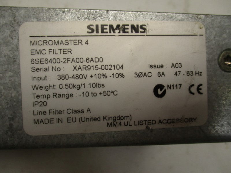 SIEMENS MICROMASTER 4 6SE6400-2FA00-6AD0 EMC FILTER 380-480V   UNMP