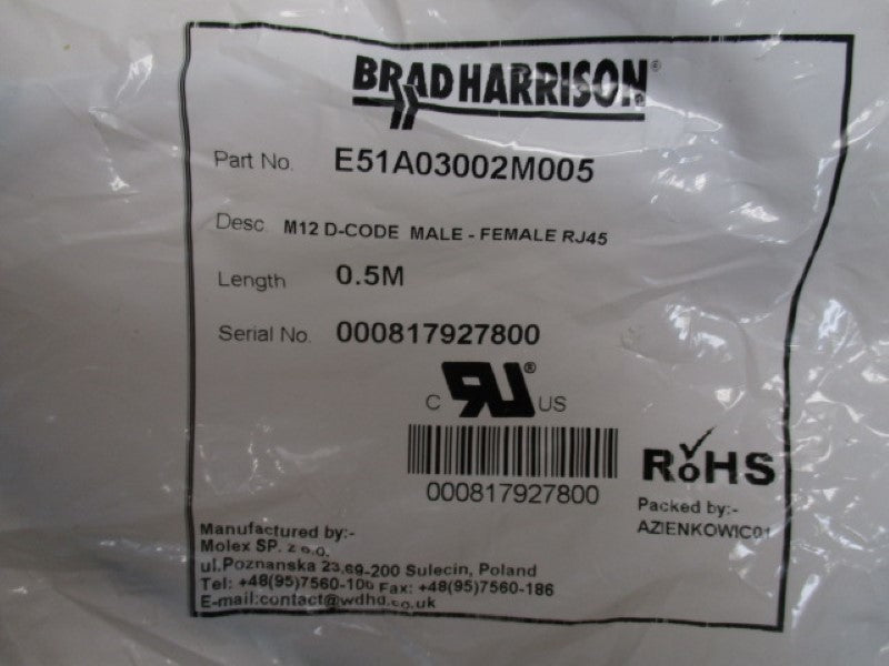 DANIEL WOODHEAD E51A03002M005 MALE/FEMALE CABLE 0.5M  NSMP