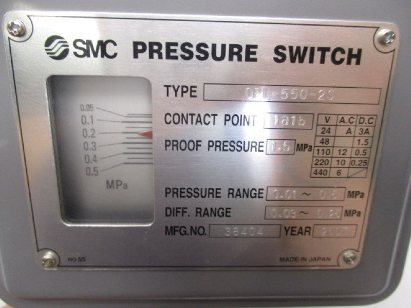 SMC OPL-550-2S PRESSURE SWITCH 0.05-0.5 MPA  NSNP