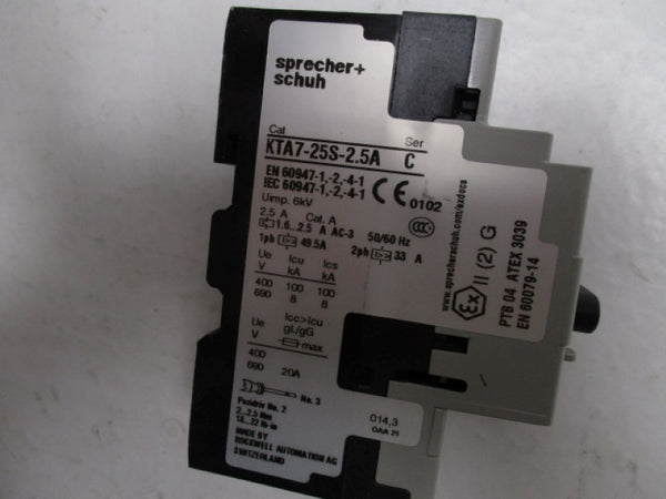 SPRECHNER + SCHUH KTA7-25S-2,5A MOTOR CIRCUIT BREAKER 1.6-2.5A  NSMP
