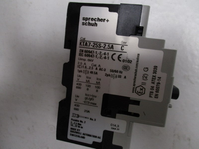 SPRECHNER + SCHUH KTA7-25S-2,5A MOTOR CIRCUIT BREAKER 1.6-2.5A  NSMP