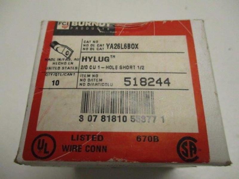 BURNDY YA26L6BOX (PKG OF 10) * FACTORY SEALED *
