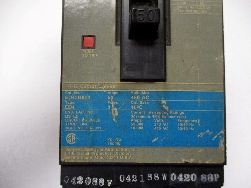 SIEMENS ED43B050 50A 480VAC UNMP