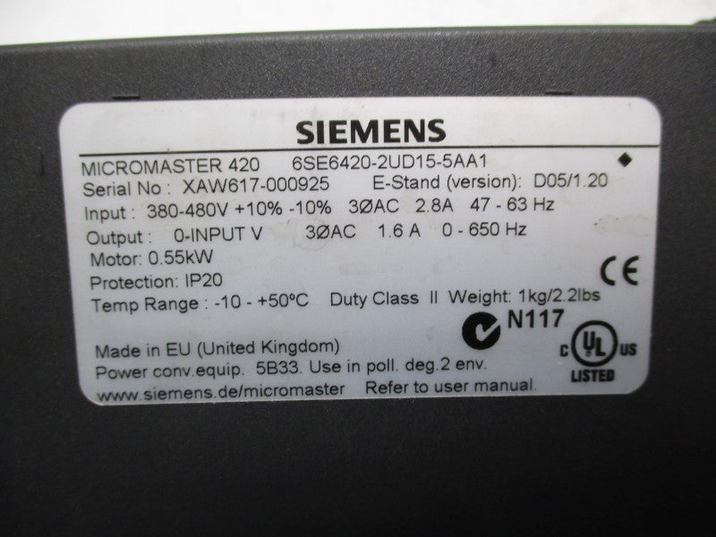 SIEMENS 6SE6420-2UD15-5AA1 UNMP