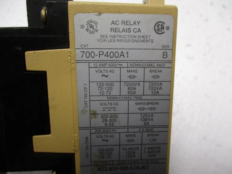 INDUSTRIAL SPARE PART 700-P400A1 SER. B 110/115-120V 10A (AS PICTURED) UNMP