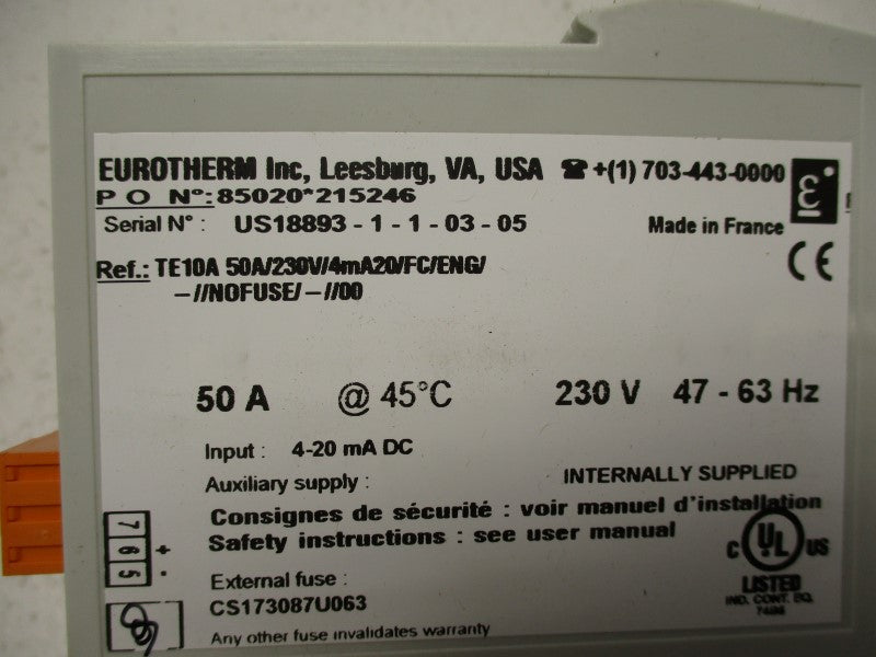 EUROTHERM AUTOMATION TE10A50A/230V/4MA20/FC/ENG/ NSMP