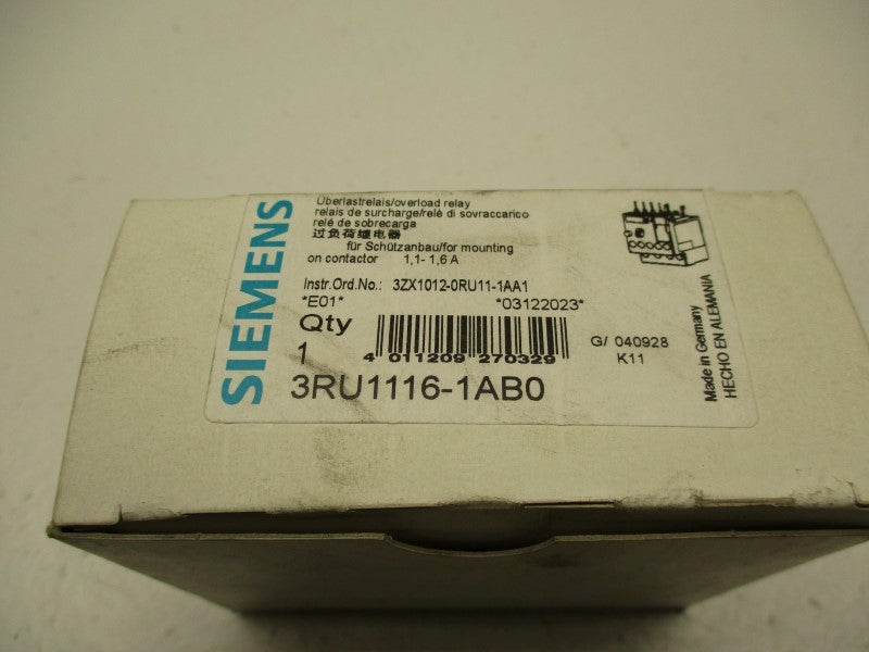SIEMENS 3RU1116-1AB0 690V 1.1-1.6A NSMP