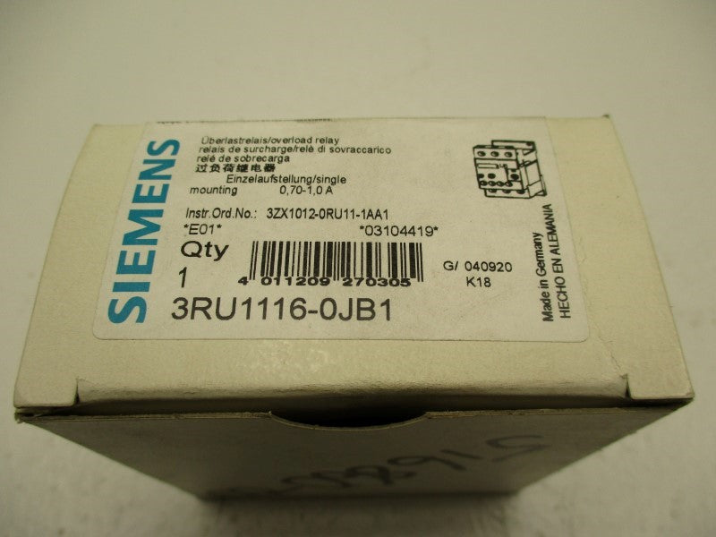 SIEMENS 3RU1116-0JB1 0.7-1.0A NSMP