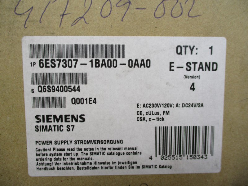 SIEMENS 6ES7307-1BA00-0AA0 NSFS