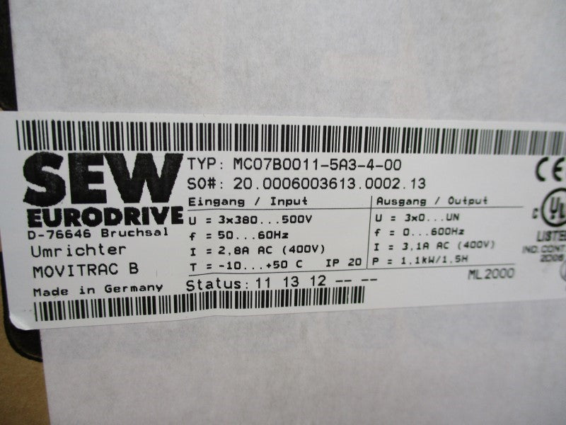 SEW EURODRIVE MC07B0011-5A3-4-00 NSMP