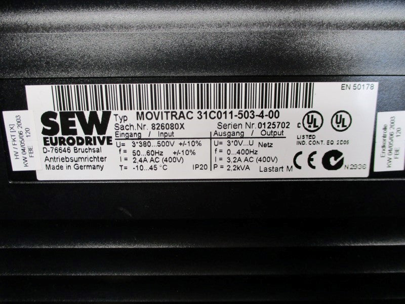 SEW EURODRIVE MOVITRAC 31C011-503-4-00 UNMP