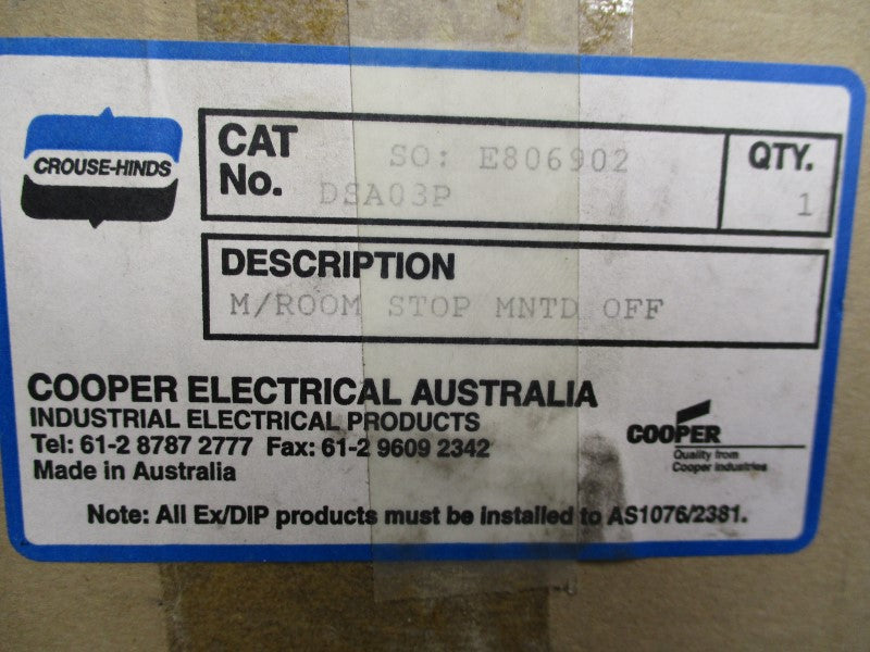 CROUSE-HINDS DSA03P 6A 250VAC NSMP