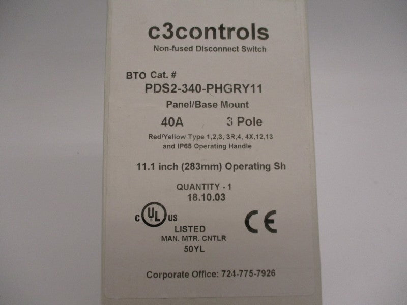 C3CONTROLS PDS2-340-PHGRY11 40A NSMP