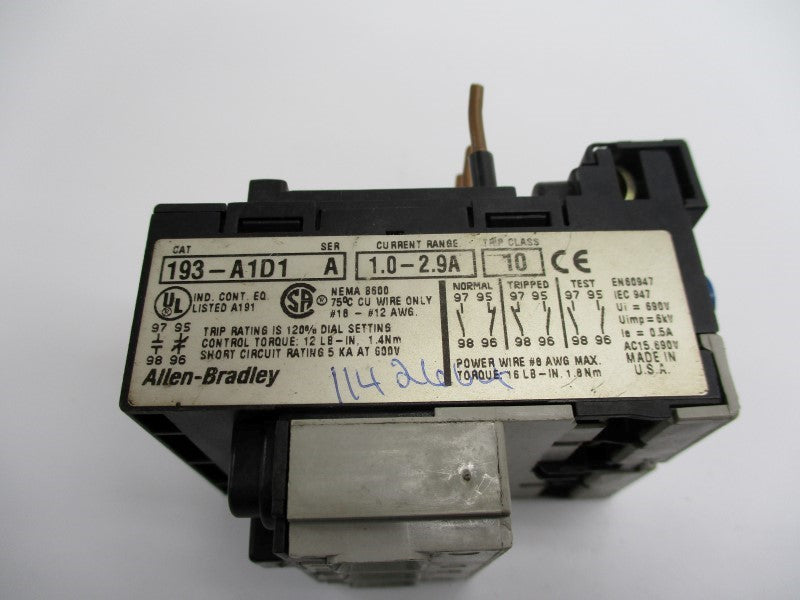 ALLEN BRADLEY 193-A1D1 SER. A 1.0-2.9A UNMP