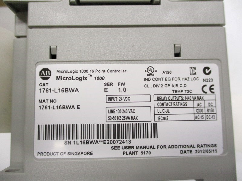 ALLEN BRADLEY 1761-L16BWA SER. E F/W: 1.0 NSMP