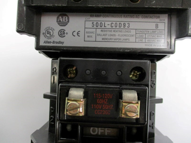 ALLEN BRADLEY 500L-COD93 SER. B 120V 60A UNMP