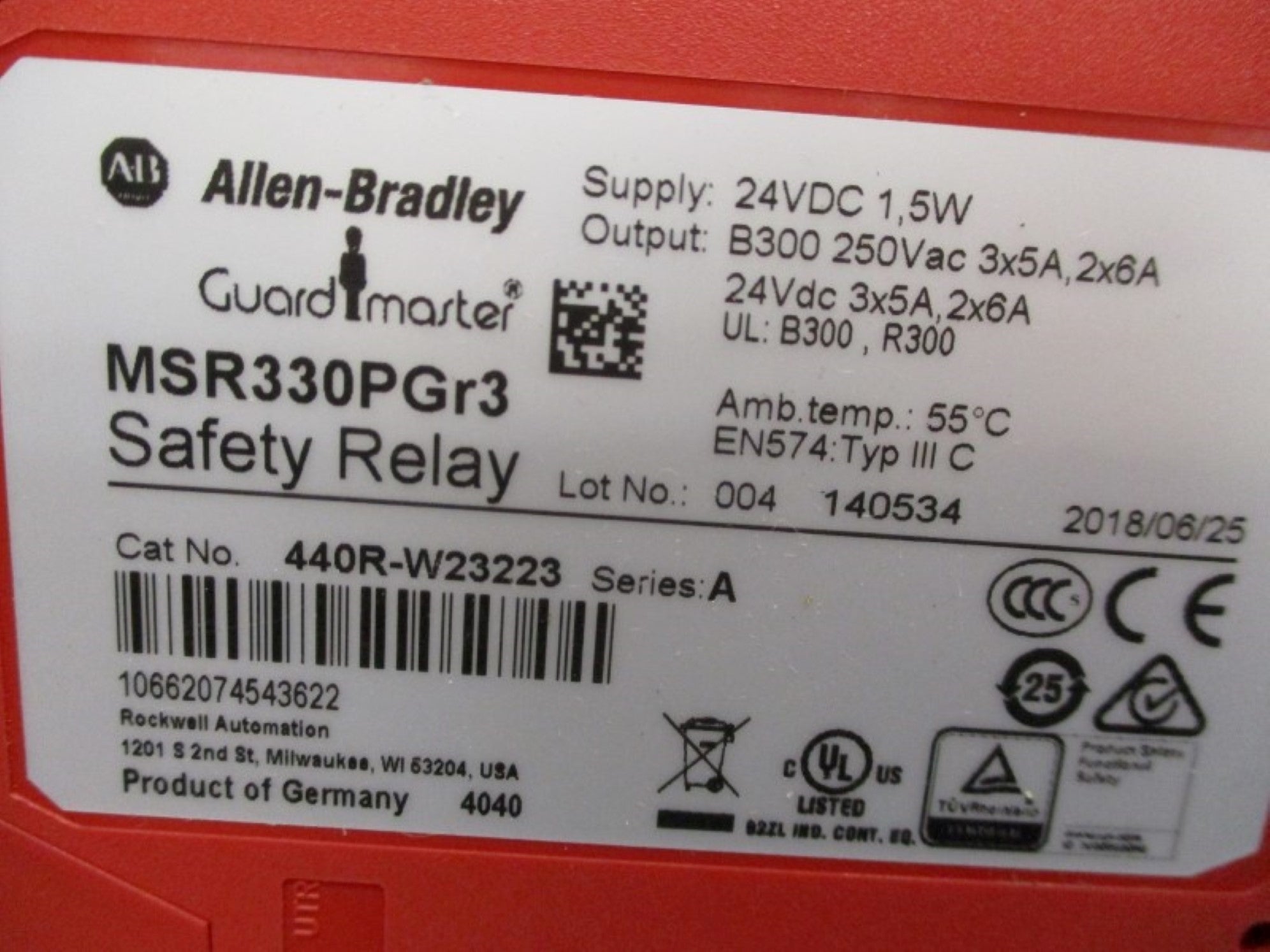 ALLEN BRADLEY 440R-W23223 SER. A 24VDC NSMP