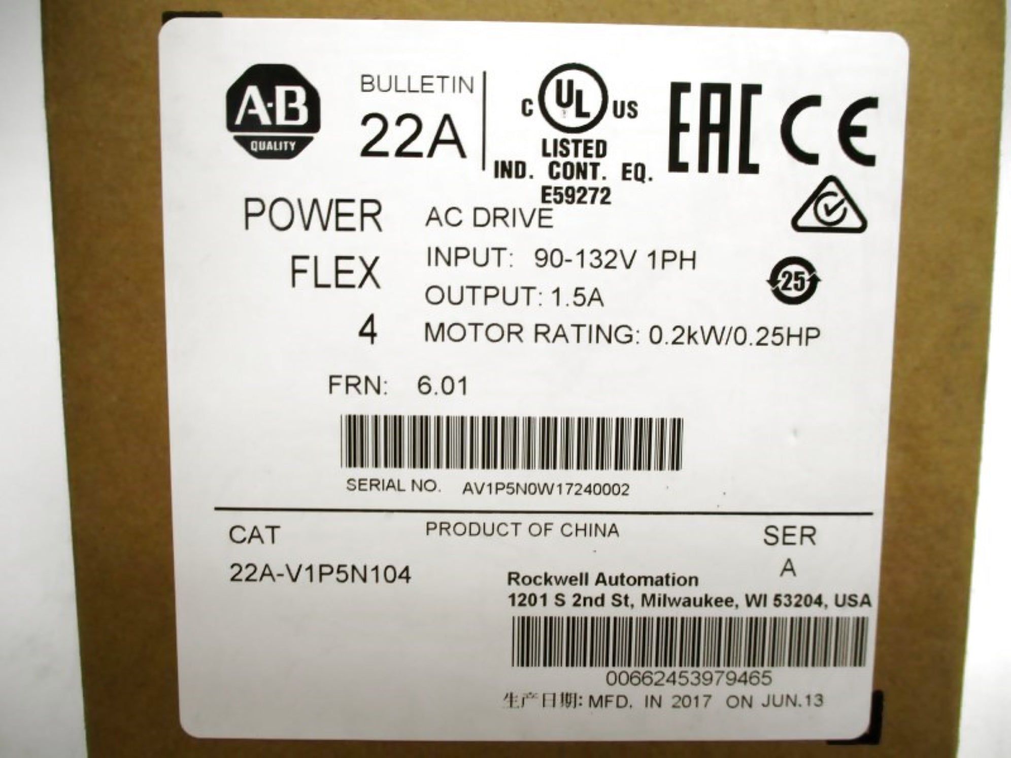 ALLEN BRADLEY 22A-V1P5N104 SER. A F/W 6.01 NSMP