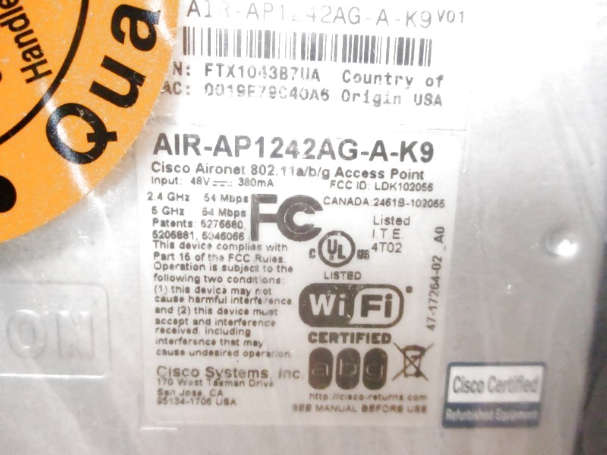 CISCO AIR-AP1242AGAK9-RF (REFERBISHED) UNMP