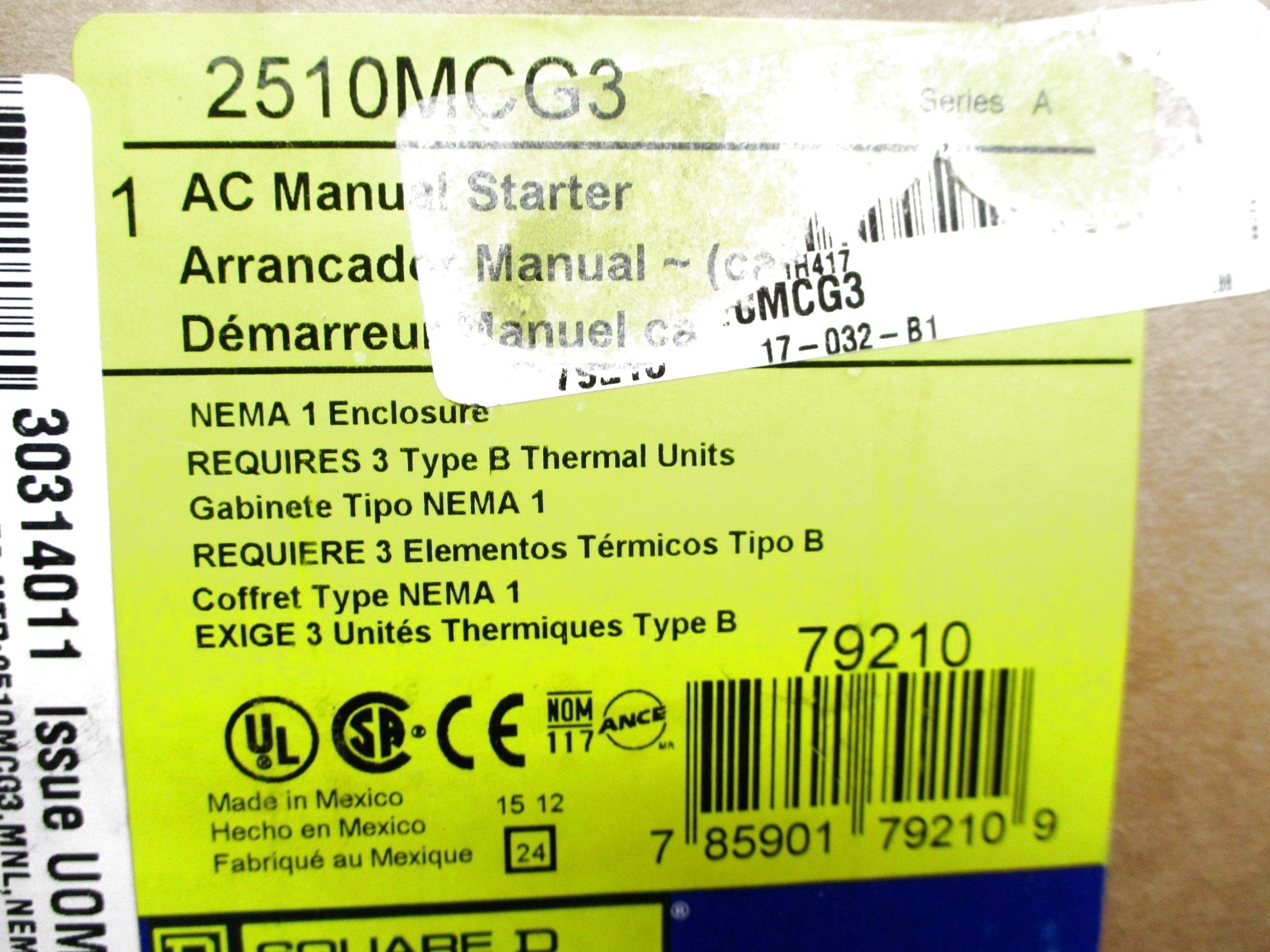 SQUARE D 2510MCG3 SER. A 120V NSMP