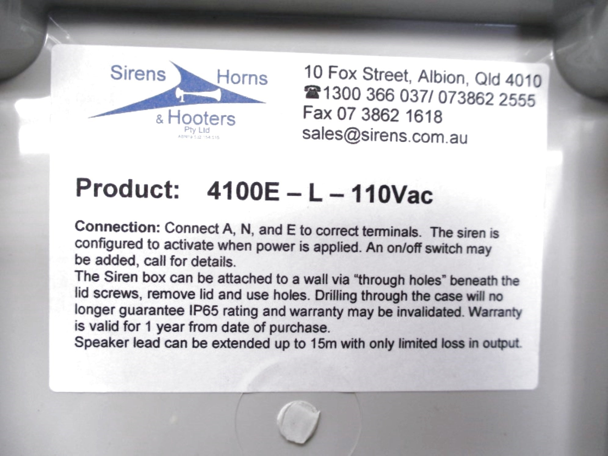 SIRENS, HORNS & HOOTERS 4100E-L-110VAC UNMP