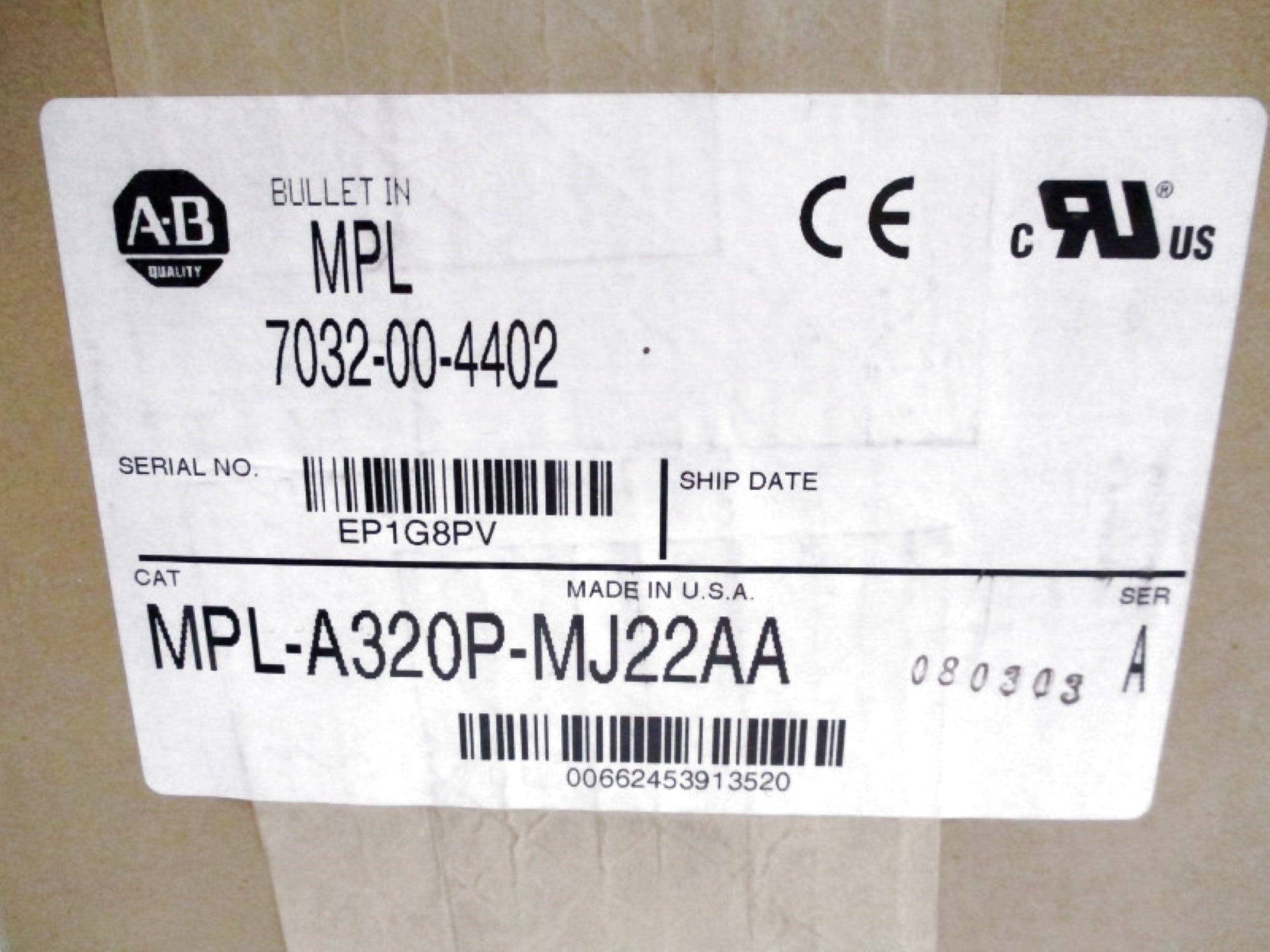 ALLEN BRADLEY MPL-A320P-MJ22AA SER. A NSMP