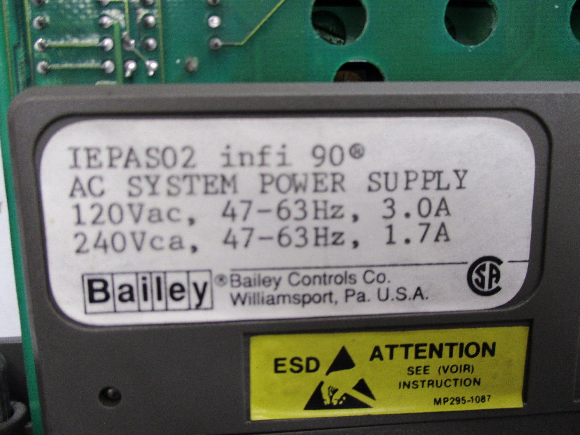 BAILEY IEPAS02 240VAC 3.0A UNMP